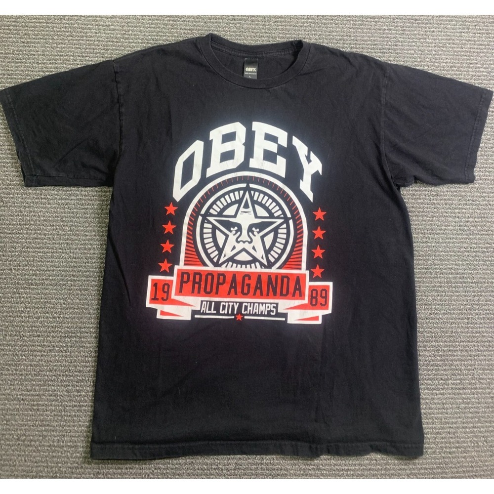 Obey All City Champs Vintage Skateboarding T Shirt Propaganda 1989 Black Large